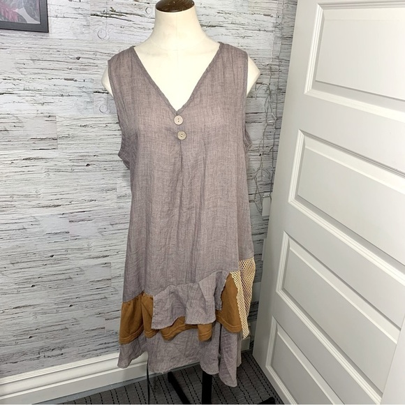 MISSLOOK Tan Brown Flowy Tank Dress Lagen Look Artsy Boho Ruffle  XL (real M/L) - Picture 12 of 12